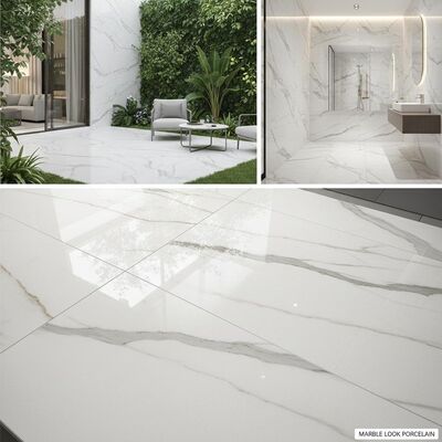 屋内・屋外用床材・壁材 大理石調ポーセリンタイル ポリッシュ仕上げ 滑らかな質感 ややテクスチャあり 耐久性 エレガント