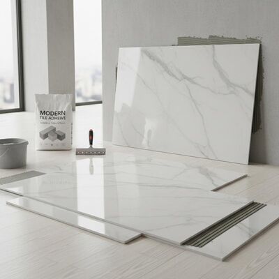 建物の装飾 石灰色 ポーセラン タイル 現代のスタイル 薄型 モルタル または 粘着剤 壁や床に適した設置方法